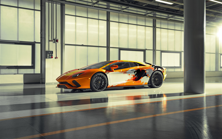 En 2019, el Lamborghini Aventador es, Skylar Grey, el exterior de la naranja coup&#233; deportivo, la optimizaci&#243;n del Aventador, de los autos italianos, supercars, Lamborghini
