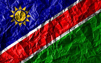 Namibian lippu, 4k, rypistynyt paperi, Afrikan maissa, luova, kansalliset symbolit, Afrikka, Namibian 3D flag, Namibia