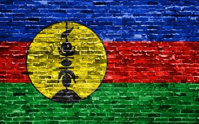 4k, New Caledonian flag, bricks texture, Oceania, national symbols, Flag of New Caledonia, brickwall, New Caledonia 3D flag, Oceanian countries, New Caledonia