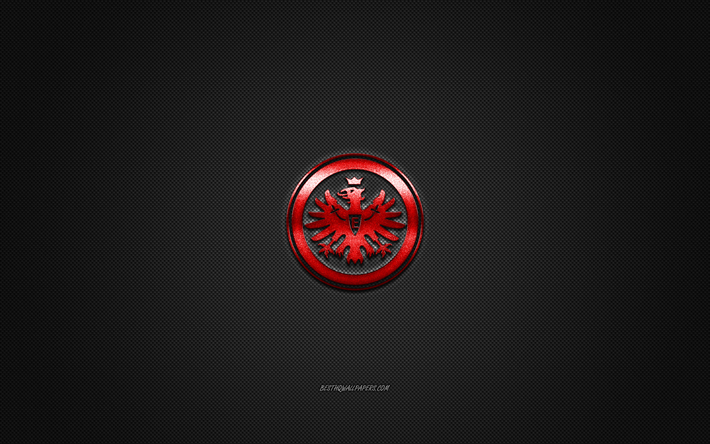Eintracht Frankfurt, Alman Futbol Kul&#252;b&#252;, Lig, kırmızı logo, gri karbon fiber arka plan, futbol, Frankfurt, Almanya, Eintracht Frankfurt logo