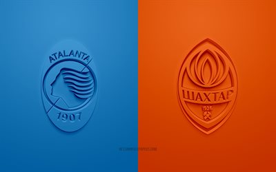 Atalanta vs Shakhtar Donetsk, Champions League, 2019, promo, football match, Group C, UEFA, Europe, Atalanta BC, Shakhtar Donetsk, 3d art, 3d logo