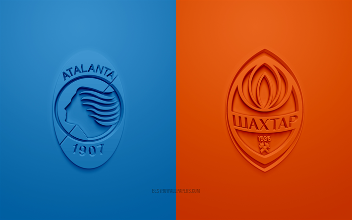 Atalanta vs Shakhtar Donetsk, Champions League, 2019, promo, fotbollsmatch, Grupp C, UEFA, Europa, Atalanta BC, Shakhtar Donetsk, 3d-konst, 3d-logotyp