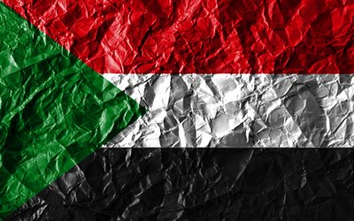 Sudans flagga, 4k, skrynkliga papper, Afrikanska l&#228;nder, kreativa, Flaggan i Sudan, nationella symboler, Afrika, Sudan 3D-flagga, Sudan