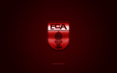 FC Augsburg, German football club, Bundesliga, red logo, red carbon fiber background, football, Bavaria, Germany, FC Augsburg logo