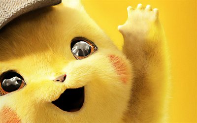 Pikachu, 4k, Pokemon Dedektif Pikachu, 2019, film, fan sanat, karikat&#252;r kemirgen, Dedektif Pikachu
