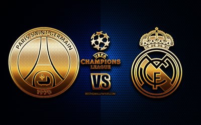 PSG vs Real Madrid, Gruppo A, la UEFA Champions League, stagione 2019-2020, logo dorato, il Paris Saint-Germain, Real Madrid FC, UEFA, il PSG FC vs Real Madrid FC
