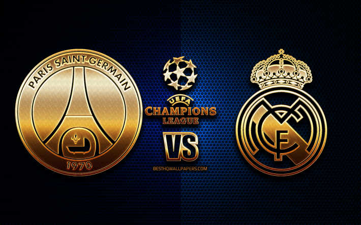 PSG vs Real Madrid, Ryhm&#228; A, UEFA Champions League, kaudella 2019-2020, kultainen logo, Paris Saint-Germain, Real Madrid FC, UEFA, PSG FC vs Real Madrid FC