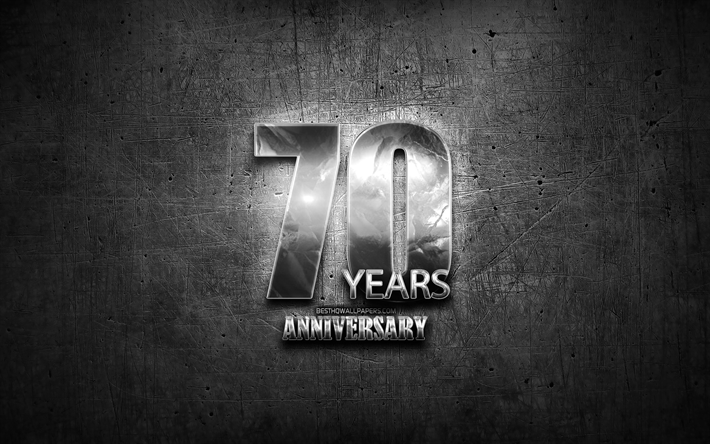 70 Years Anniversary, silver signs, creative, anniversary concepts, 70th anniversary, gray metal background, Silver 70th anniversary sign