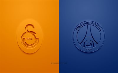 Galatasaray vs PSG, Champions League, 2019, promo, football match, Group A, UEFA, Europe, Galatasaray, PSG, 3d art, 3d logo, Paris Saint-Germain