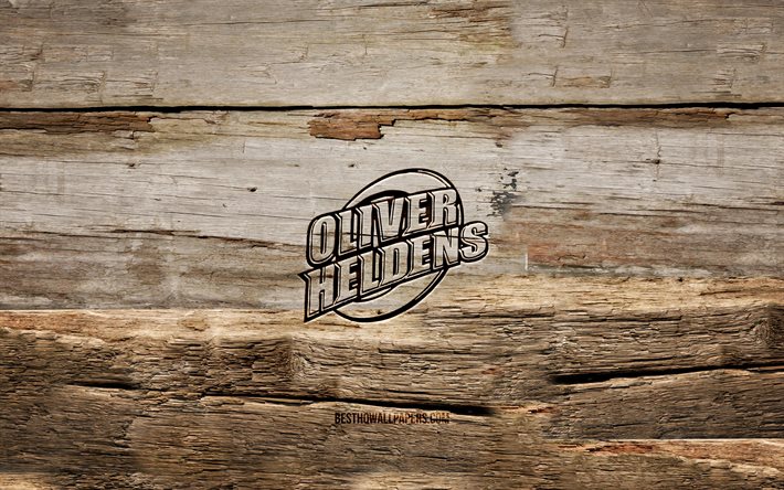 Oliver Heldens wooden logo, 4K, wooden backgrounds, Dutch DJs, Oliver Heldens logo, creative, wood carving, Oliver Heldens