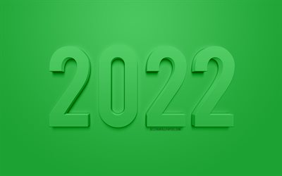 Gr&#246;n 2022 3D -bakgrund, 2022 ny&#229;r, gott nytt &#229;r 2022, gr&#246;n bakgrund, 2022 -koncept, 2022 -bakgrund, 2022 3D -konst, nytt 2022 -&#229;r
