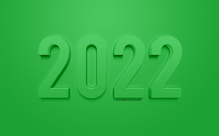 Green 2022 3D background, 2022 New Year, Happy New Year 2022, Green background, 2022 concepts, 2022 background, 2022 3D art, New 2022 Year