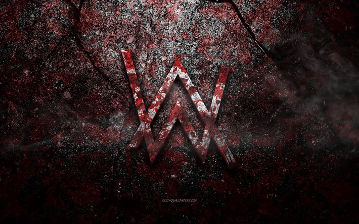 Alan Walker -logo, grunge -taide, Alan Walkerin kivilogo, punaisen kiven rakenne, Alan Walker, grunge -kivirakenne, Alan Walkerin tunnus, Alan Walkerin 3D -logo