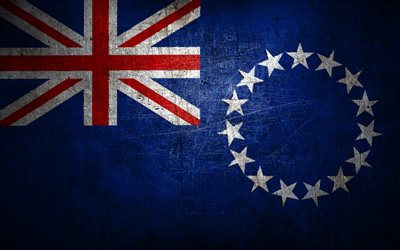 Bandeira de metal das Ilhas Cook, arte grunge, países oceânicos, Dia das Ilhas Cook, símbolos nacionais, Bandeira das Ilhas Cook, bandeiras de metal, Oceania, Ilhas Cook