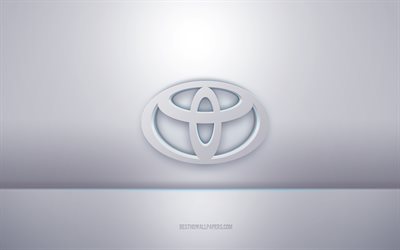 Logo Toyota 3d blanc, fond gris, logo Toyota, art 3d créatif, Toyota, emblème 3d