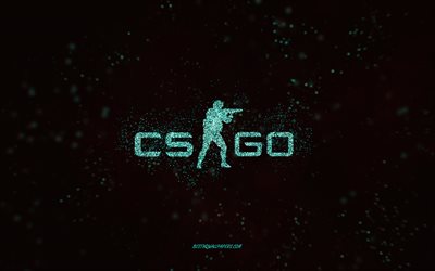 CS GO glitter logo, black background, CS GO logo, Counter-Strike, turquoise glitter art, CS GO, creative art, CS GO turquoise glitter logo, Counter-Strike Global Offensive