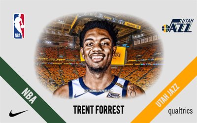 Trent Forrest, Utah Jazz, giocatore di basket francese, NBA, ritratto, USA, basket, Vivint Arena, logo Utah Jazz