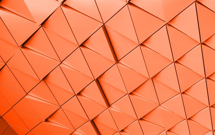 orange 3d triangles background, 4k, 3d orange background, geometric background, orange triangles background, orange creative background