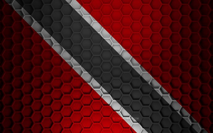 Trinidad and Tobago flag, 3d hexagons texture, Trinidad and Tobago, 3d texture, Trinidad and Tobago 3d flag, metal texture, flag of Trinidad and Tobago