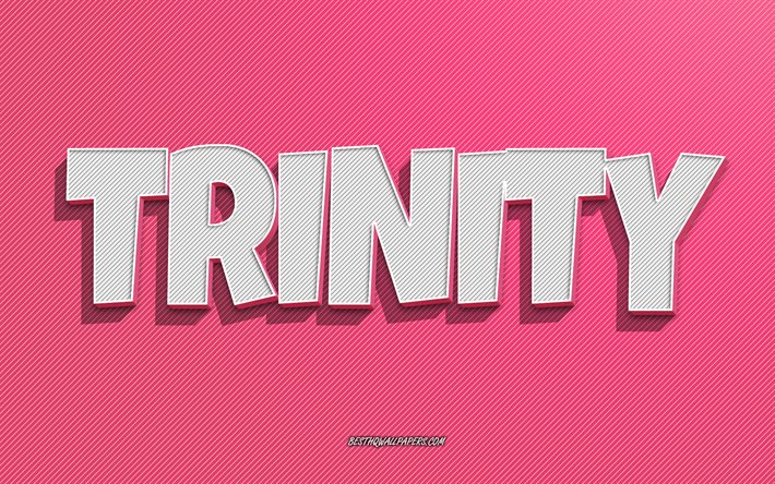 Trinity, rosa linjer bakgrund, tapeter med namn, Trinity namn, kvinnliga namn, Trinity gratulationskort, linjekonst, bild med Trinity namn