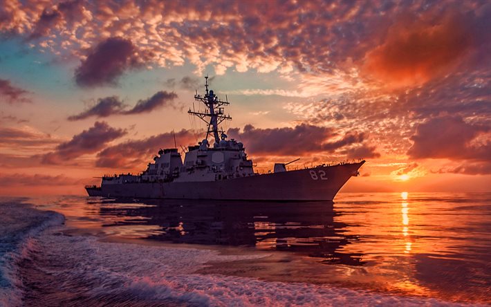 USS Lassen, sunset, destroyer, United States Navy, DDG-82, US army, battleship, US Navy, Arleigh Burke-class, USS Lassen DDG-82