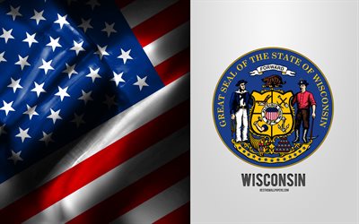 Seal of Wisconsin, USA Flag, Wisconsin emblem, Wisconsin coat of arms, Wisconsin badge, American flag, Wisconsin, USA
