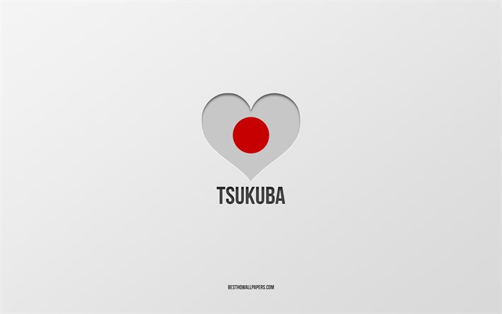 I Love Tsukuba, cidades japonesas, Dia de Tsukuba, fundo cinza, Tsukuba, Jap&#227;o, cora&#231;&#227;o da bandeira japonesa, cidades favoritas, Love Tsukuba