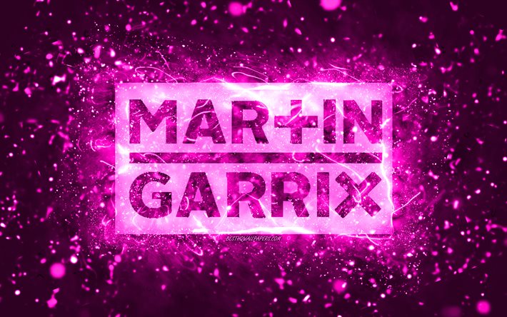 martin garrix lila logo, 4k, niederl&#228;ndische djs, lila neonlichter, kreativer, lila abstrakter hintergrund, martijn gerard garritsen, martin garrix logo, musikstars, martin garrix