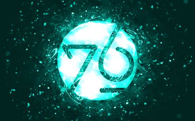 system76 turchese logo, 4k, luci al neon turchesi, Linux, creativo, turchese sfondo astratto, system76 logo, sistema operativo, system76