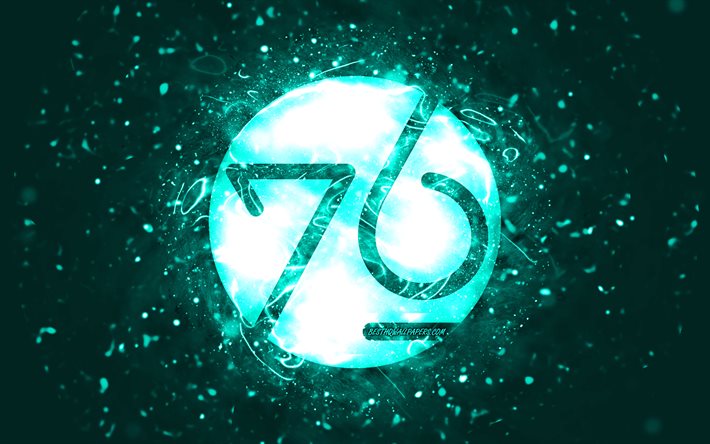 logotipo turquesa do system76, 4k, luzes de n&#233;on turquesa, Linux, criativo, fundo abstrato turquesa, logotipo do system76, sistema operacional, system76