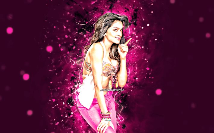 Deepika Padukone, 4k, n&#233;ons violets, actrice indienne, Bollywood, c&#233;l&#233;brit&#233; indienne, cr&#233;atif, Deepika Padukone 4K
