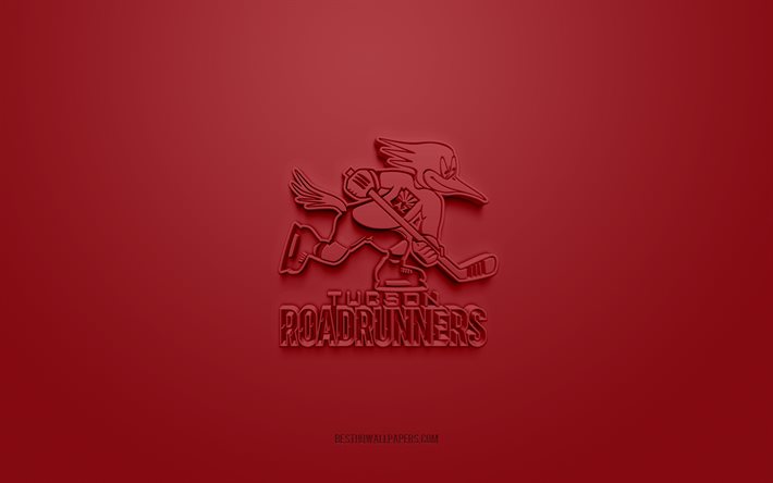 Tucson Roadrunners, luova 3D -logo, viininpunainen tausta, AHL, 3D -tunnus, American Hockey Team, American Hockey League, Arizona, USA, 3d art, j&#228;&#228;kiekko, Tucson Roadrunners 3D -logo