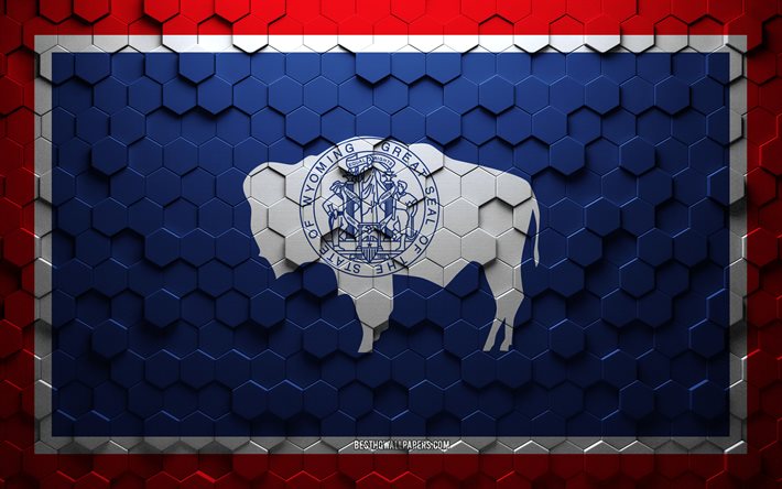 Wyoming flagga, bikakekonst, Wyoming hexagons flagga, Wyoming, 3d hexagons konst