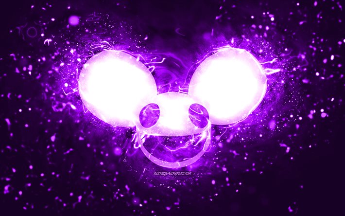 Deadmau5 violet logo, 4k, canadian DJs, violet neon lights, creative, violet abstract background, Joel Thomas Zimmerman, Deadmau5 logo, music stars, Deadmau5