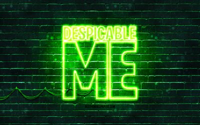 Despicable Me green logo, 4k, green brickwall, Despicable Me logo, minions, Despicable Me neon logo, Despicable Me
