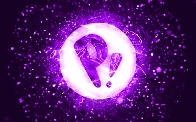Pop OS -violett logotyp, 4k, violett neonljus, Linux, kreativ, violett abstrakt bakgrund, Pop OS -logotyp, OS, Pop OS