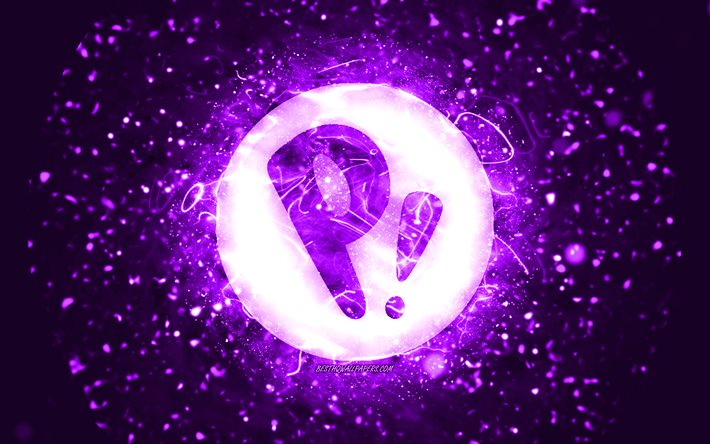 Pop OS violet logo, 4k, violet neon lights, Linux, creative, violet abstract background, Pop OS logo, OS, Pop OS
