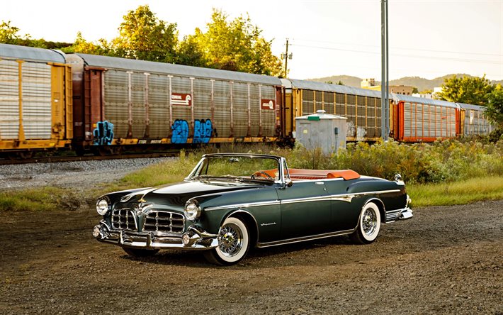 Chrysler Imperial, voitures de luxe, 1955 voitures, voitures r&#233;tro, voitures am&#233;ricaines, 1955 Chrysler Imperial, cabriolet vert, Chrysler