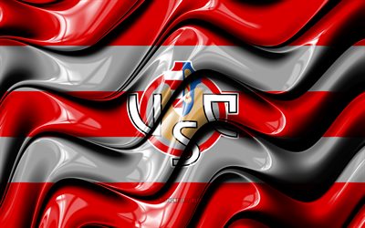 Cremonese FC flag, 4k, red and gray 3D waves, Serie A, italian football club, US Cremonese, football, Cremonese logo, soccer, Cremonese FC