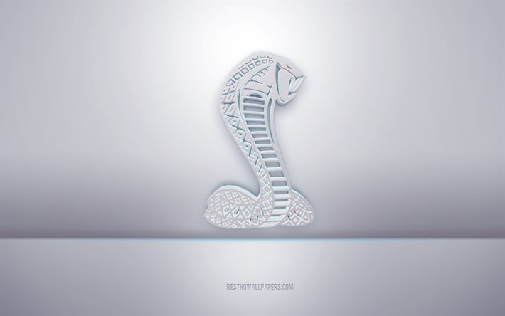 Shelby 3d white logo, gray background, Shelby logo, creative 3d art, Shelby, 3d emblem