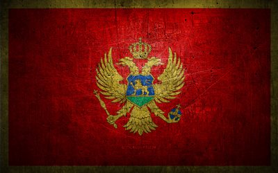 Bandeira montenegrina de metal, arte grunge, países europeus, Dia de Montenegro, símbolos nacionais, bandeira de Montenegro, bandeiras de metal, Bandeira de Montenegro, Europa, Bandeira montenegrina, Montenegro