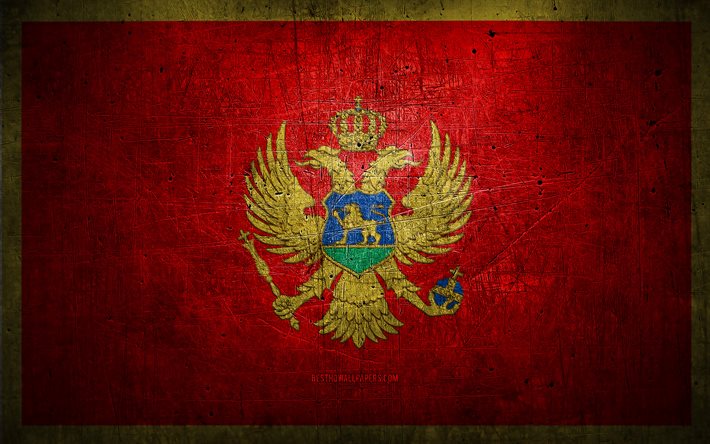 Bandeira montenegrina de metal, arte grunge, pa&#237;ses europeus, Dia de Montenegro, s&#237;mbolos nacionais, bandeira de Montenegro, bandeiras de metal, Bandeira de Montenegro, Europa, Bandeira montenegrina, Montenegro