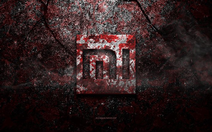 Logotipo da Xiaomi, arte do grunge, logotipo da pedra Xiaomi, textura da pedra vermelha, Xiaomi, textura da pedra do grunge, emblema da Xiaomi, logotipo 3d da Xiaomi