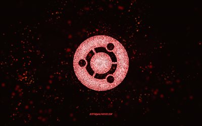 Logo de paillettes Ubuntu, 4k, fond noir, logo Ubuntu, art de paillettes roses, Ubuntu, art cr&#233;atif, logo de paillettes roses Ubuntu, Linux