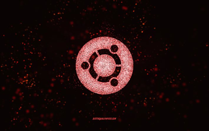 Ubuntuキラキラロゴ, 4k, 黒の背景, Ubuntuのロゴ, ピンクのキラキラアート, ubuntu, クリエイティブアート, Ubuntuピンクのキラキラロゴ, Linux