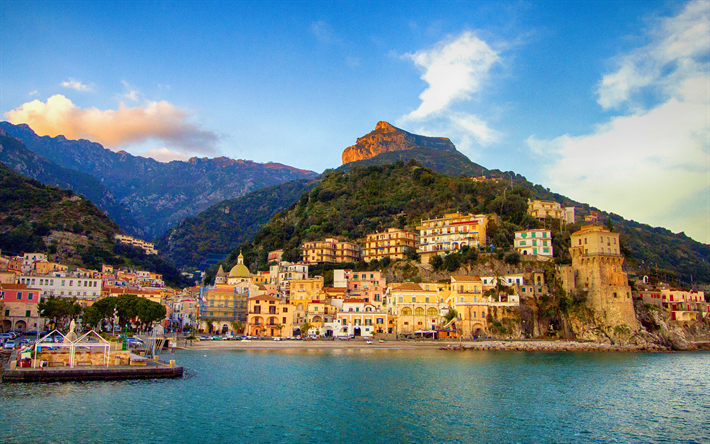 Positano, coast, sunset, sea, summer, Italy