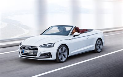 Audi A5 Cabriolet, 2018, 4k, white cabriolet A5, new cars, German cars, Audi