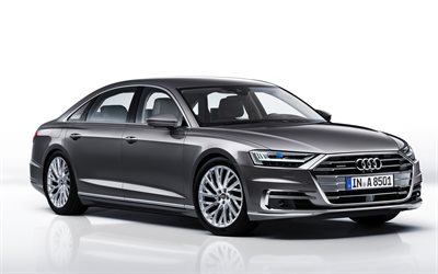 Audi A8 L, 2018, 4k, luxury cars, gray A8, sedan, German cars, Audi