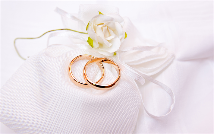 anillos de boda, 4k, anillos de oro, de boda, de la boda de conceptos, decoraciones