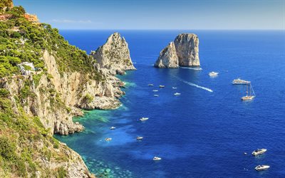 Amalfi, defne, yatlar, sahil, yaz, deniz, Salerno, İtalya
